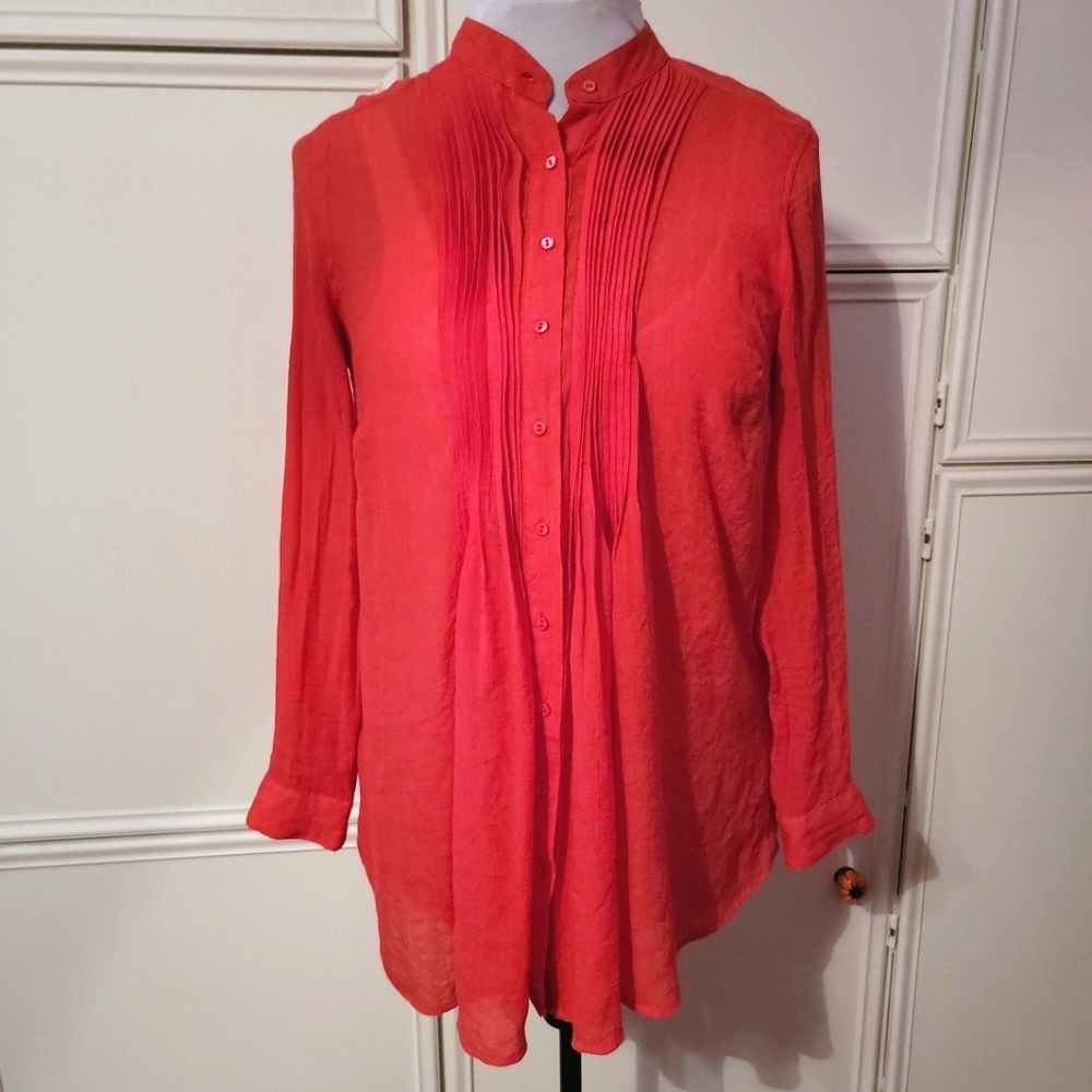 Alfani Red Pleated Button Up Top